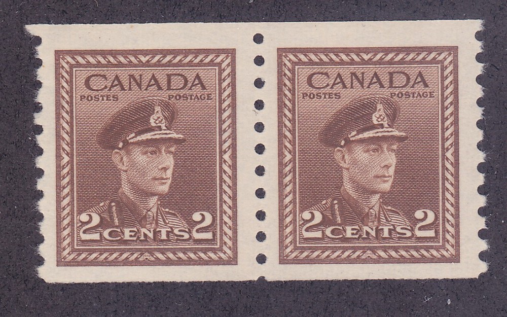 Canada 279 MNH OG 1948 2c Brown Perf 9½ Vert Coil Pair Very Fine