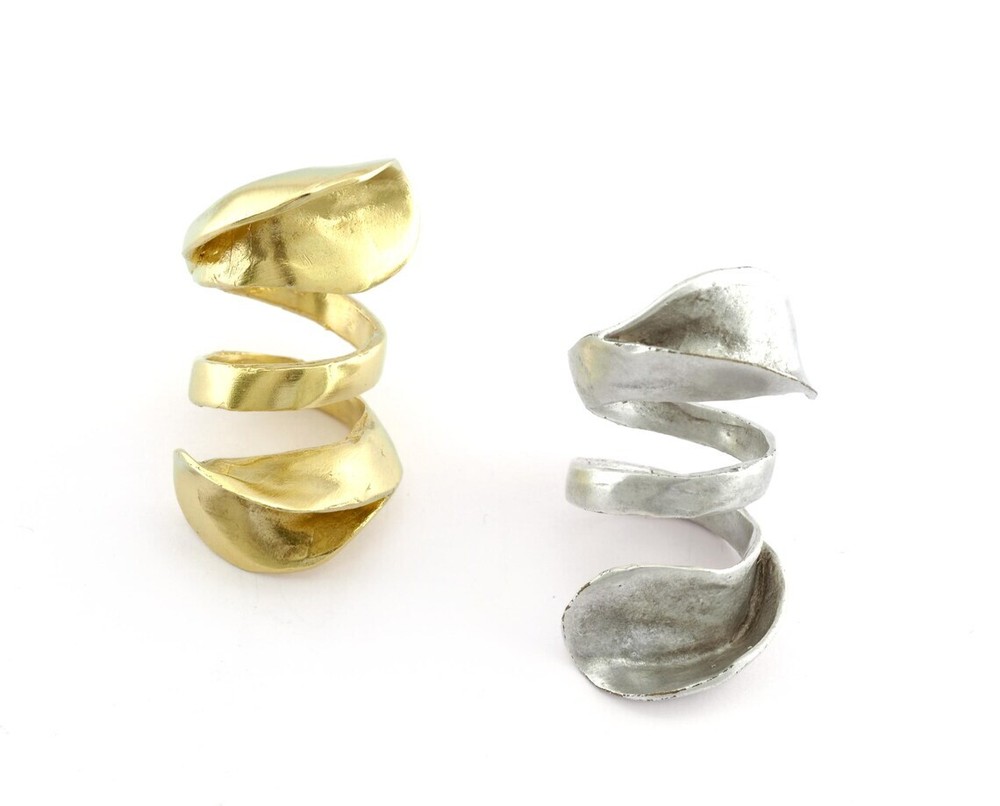 Leaf Ring Adjustable Raw brass Antique Silver Plated 17.5mm 7US inner size 3495