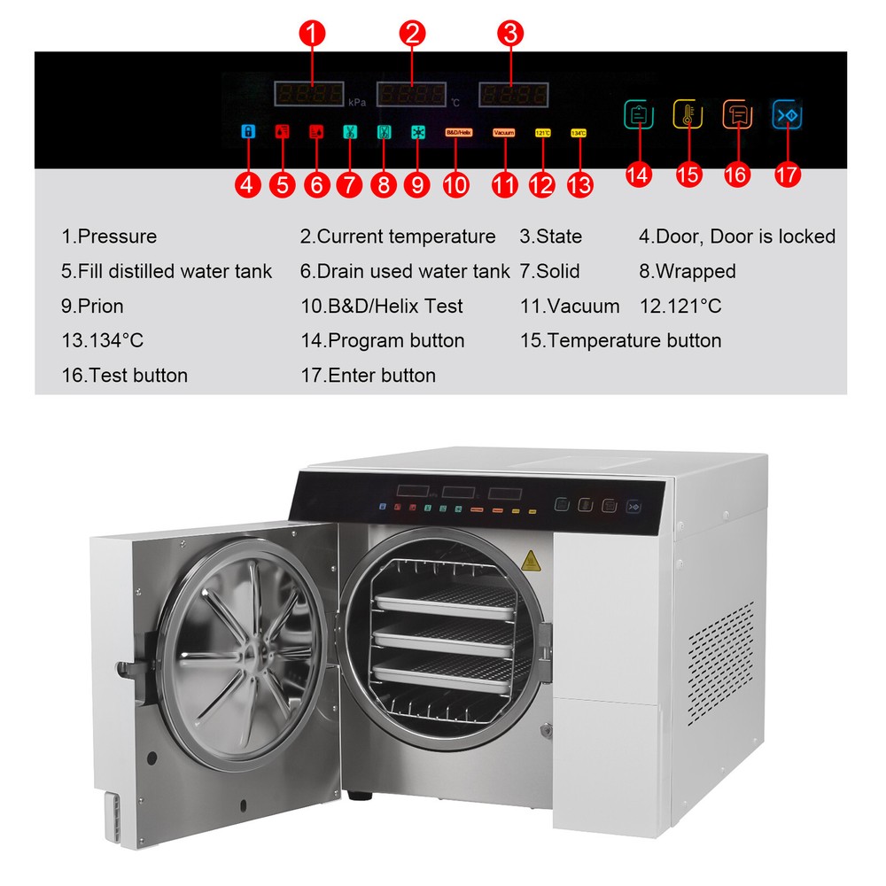Table Top 18L Dental Steam Sterlizer Fully Automatic Vacuum Autoclave Class B US