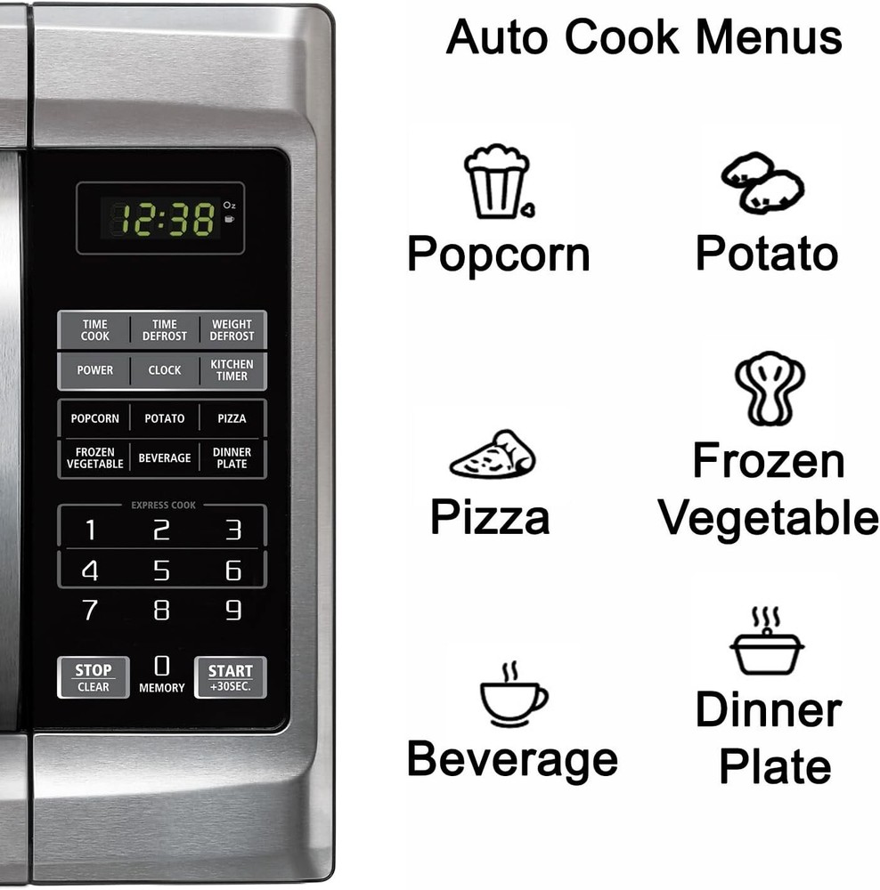 Emerson MW1338SB Countertop Microwave Oven, 6 Pre-Programmed Settings