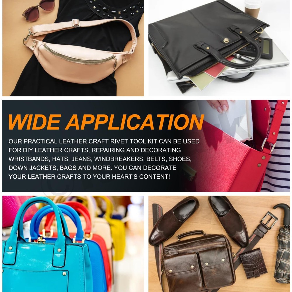 200 Sets 7mm Double Round Cap Leather Rivets with 5Pcs Fixing Tools Kit, 10 C