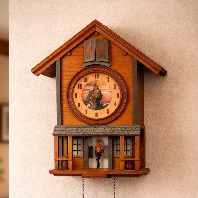 John Wayne Cuckoo Clock Western Cowboy , Moving Horse, Lights *read description*