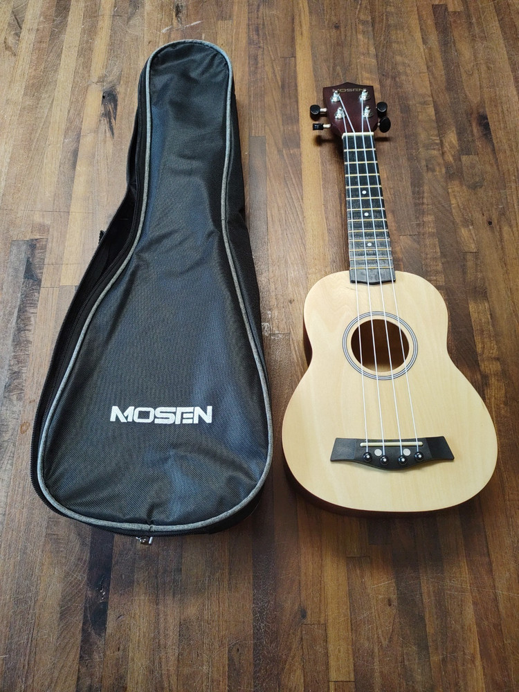Mosen 21" Ukulele For Beginners Solid Wood Bag Strap Strings Picks Included