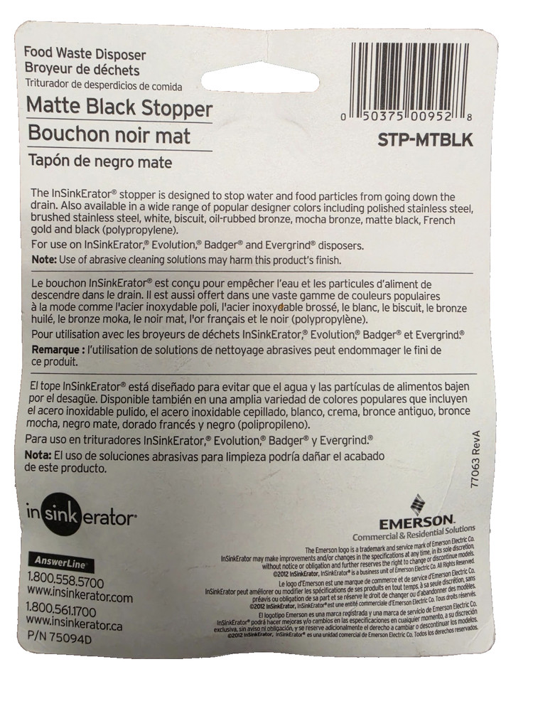InSinkErator STP-MTBLK Stopper for InSinkErator Garbage Disposal - Matte Black