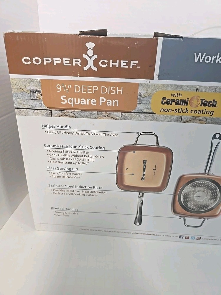 New Copper Chef cookware 9.5” Deep Dish Square Pan 5 Piece Set Non Stick
