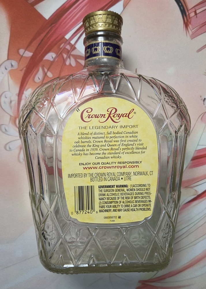 Empty - Crown Royal Litre Glass Bottle with Cap