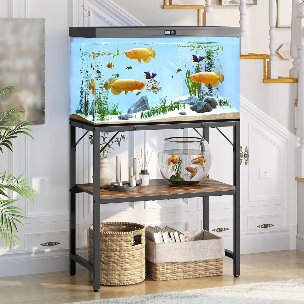 Rustic Brown Aquarium Stand for 20 Gallon Tanks - 2-Tier Design & Easy Assembly