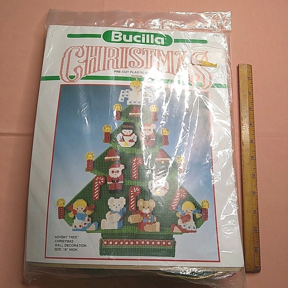 Bucilla 18" Advent Tree Christmas Wall Decor Plastic Canvas Complete Kit 61031