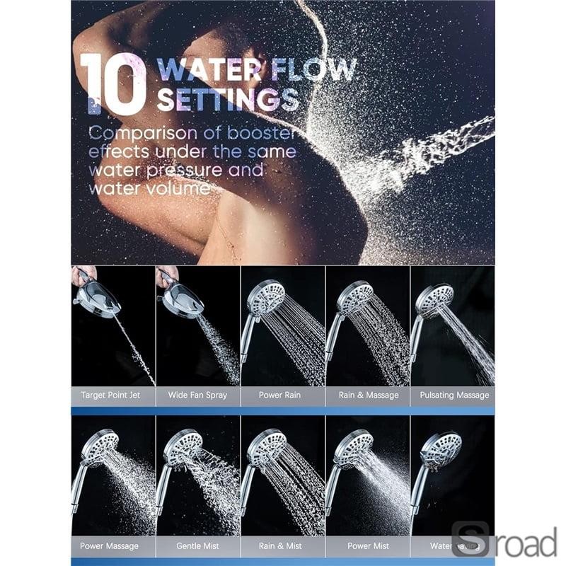 10-Function High Pressure Shower Head Set, Handheld, Water Saving, Easy Install