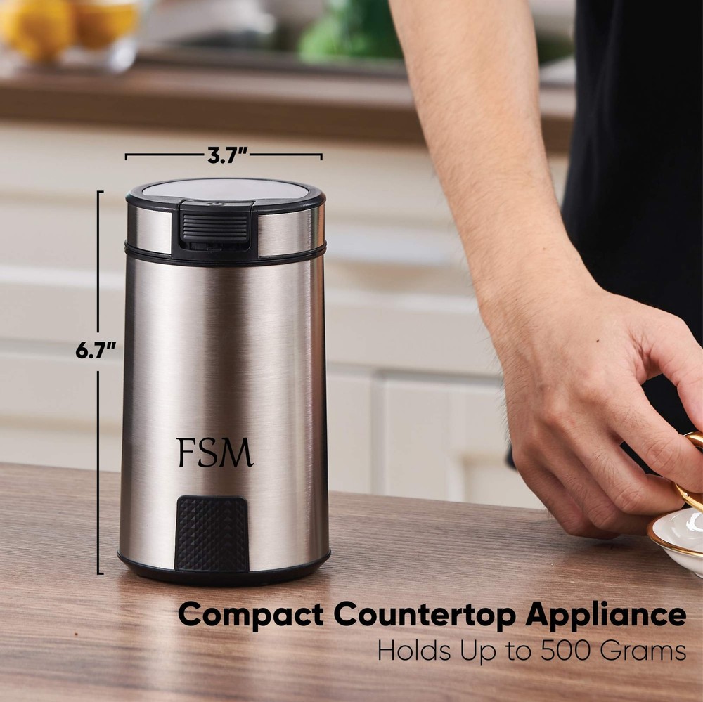 Electric Coffee Grinder and Spice Mill with Safety Lock System – Rustproof St...