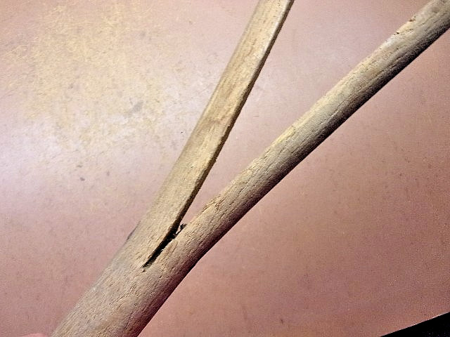 Primitive Hand Made Split Wooden Tool Handle 38" Long for Re-Purpose Cane Dibble