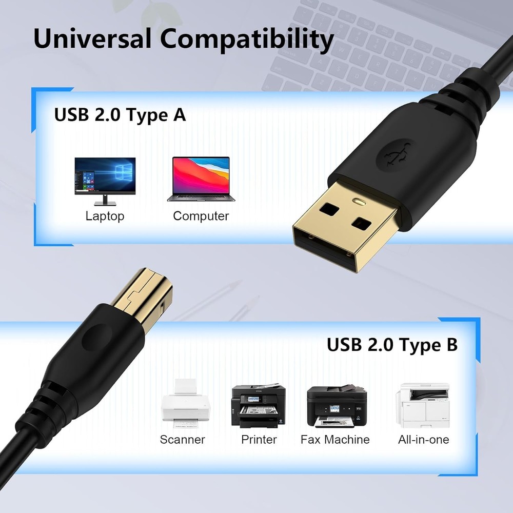 Printer Cable 6FT USB 2.0 USB-A to USB-B Cables, High Speed...