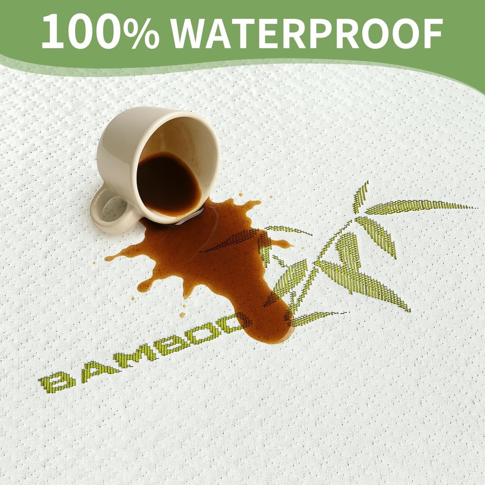 Bamboo Mattress Protector-King Size,Waterproof Cooling Machine Washable with ...