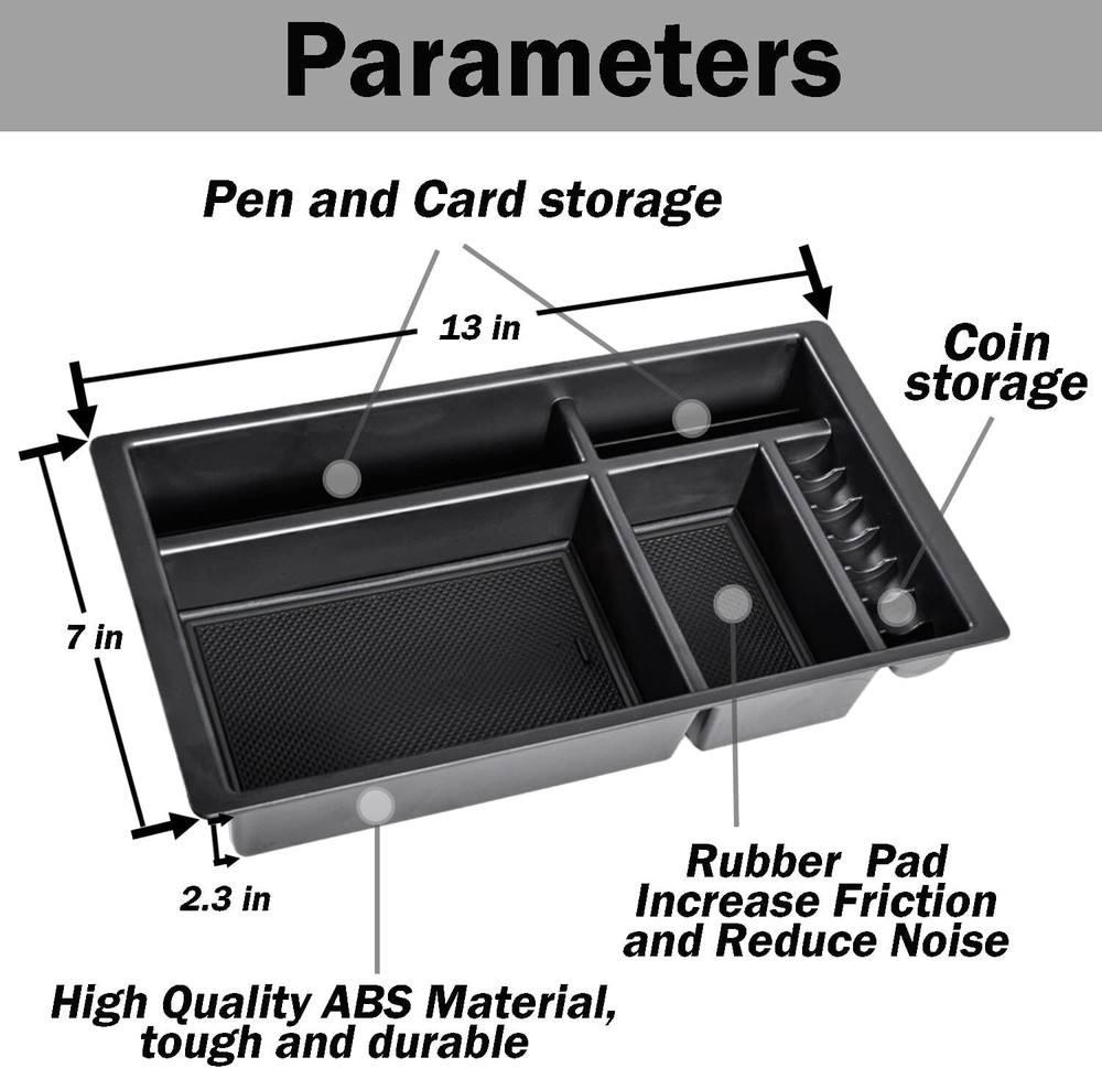 TACOBRO Center Console Organizer Insert Tray Armrest Storage ABS Plastic, Black