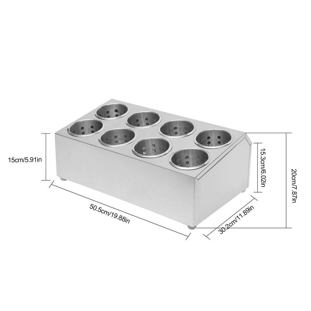 8 Hole Commercial Stainless Steel Flatware Holder Silverware Organizer Storage