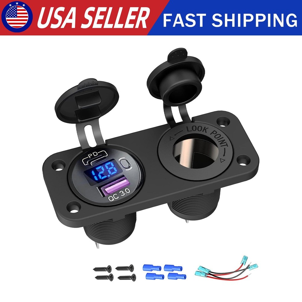 Dual USB Cigarette Lighter Socket Quick Car Charger Power Outlet LED Voltmeter