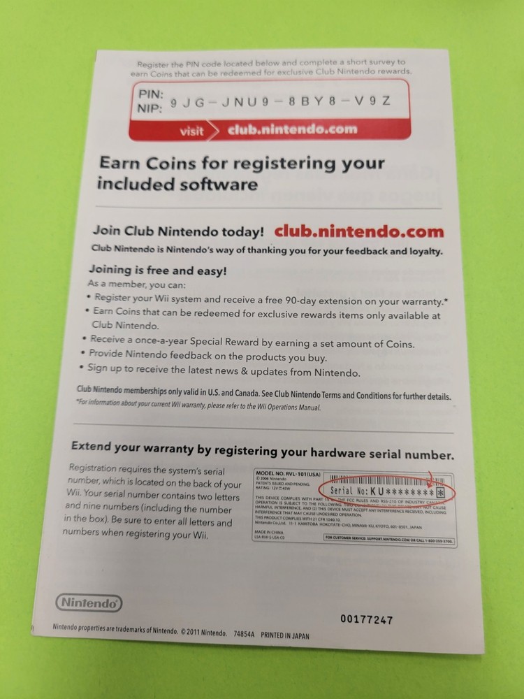 Nintendo Wii Club 2011 INSERT ONLY