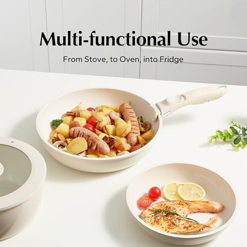 Detachable Cookware Handle - Universal Replacement for Pots & Pans (White Pink)