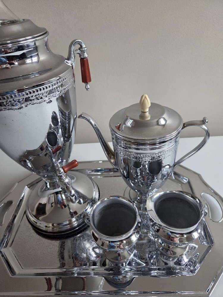 Vintage Forman Bros. Inc. Chromium Plated Ware Coffee Percolator Serving Set 5PC