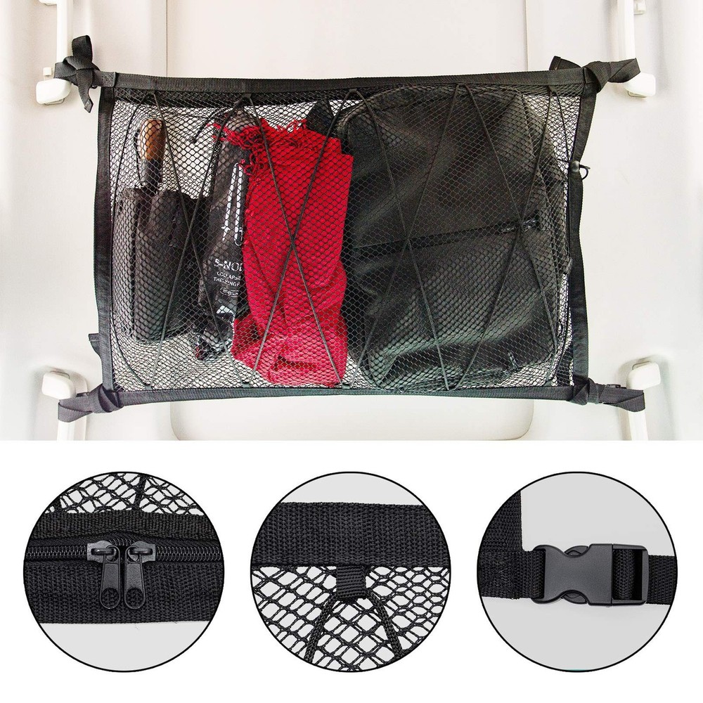 Kaskawise Car Ceiling Cargo Net, 31"x21" Adjustable Double-Layer Mesh SUV Roo...