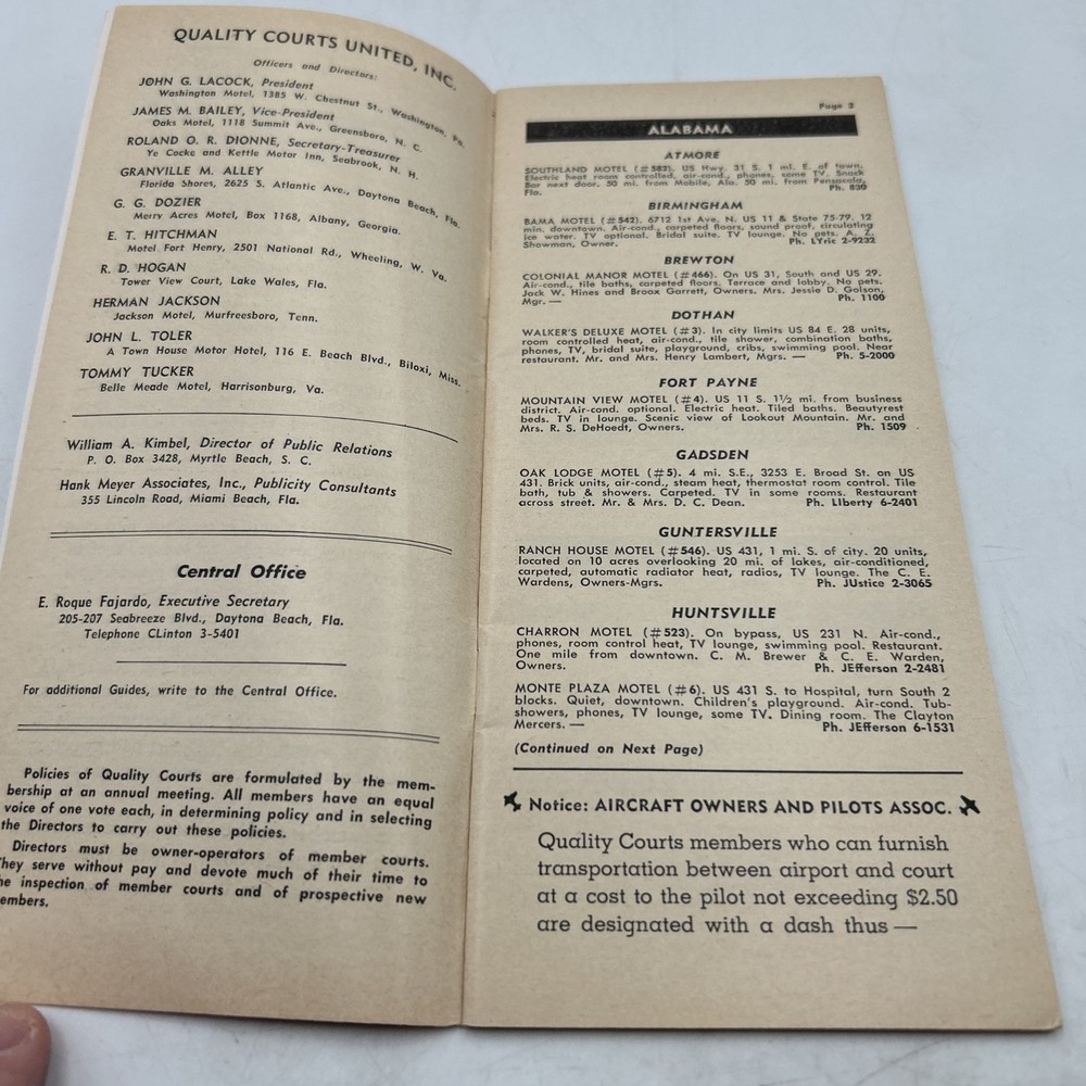 Vintage 1958 Quality Courts Directory