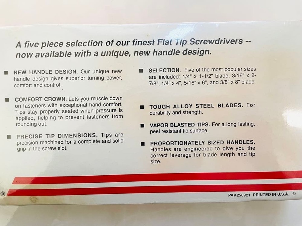 Snap-on SDDS50 Slotted Flat Head Screwdrivers 5Pc Set [Unused]