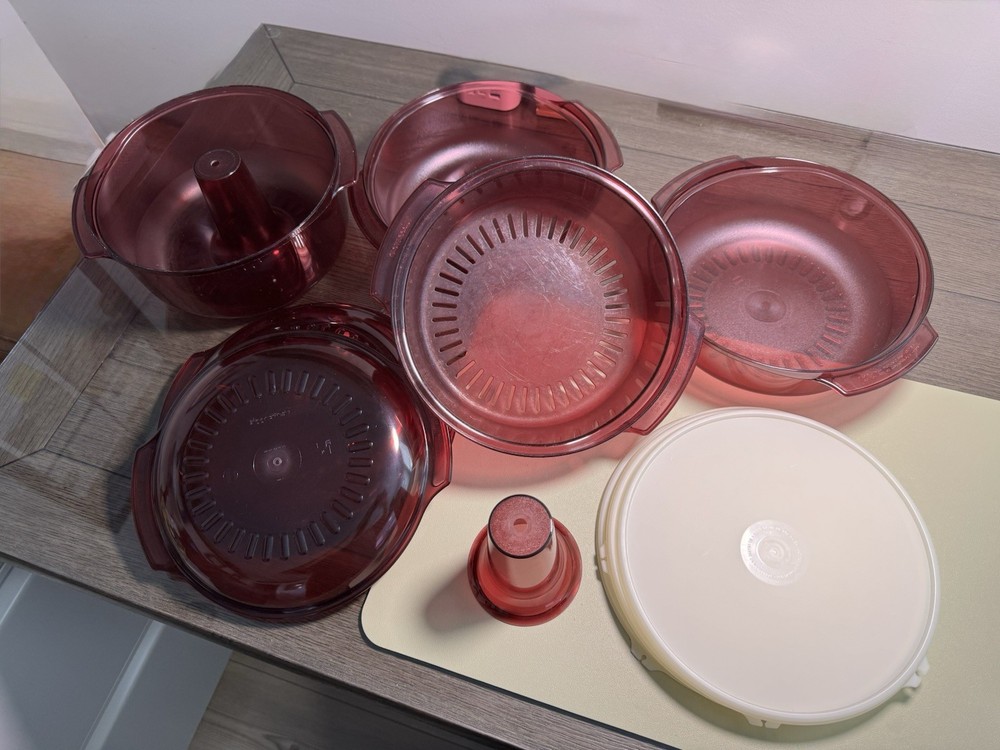 Tupperware TupperWave Stack Cooker Set  12 Pcs  Cranberry Used Combo From 2 Sets