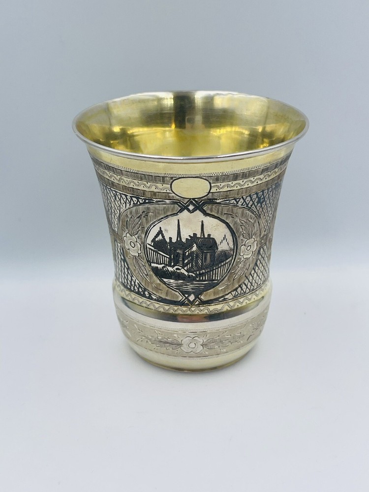 Russian Antique 84 Sterling Silver Niello Cup