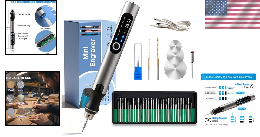 Beginner’s Engraving Pen Set with USB Charging & Adjustable Speed for All Crafts