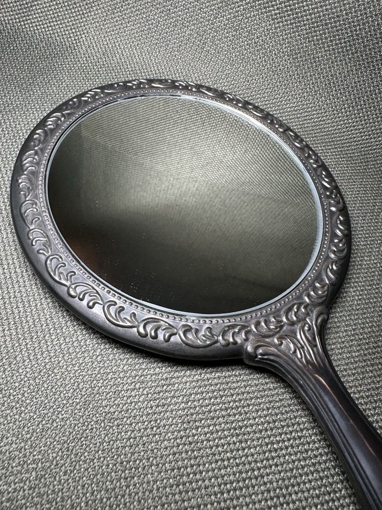 Victorian Hand-Held Mirror Vintage Ornate Silver Plate