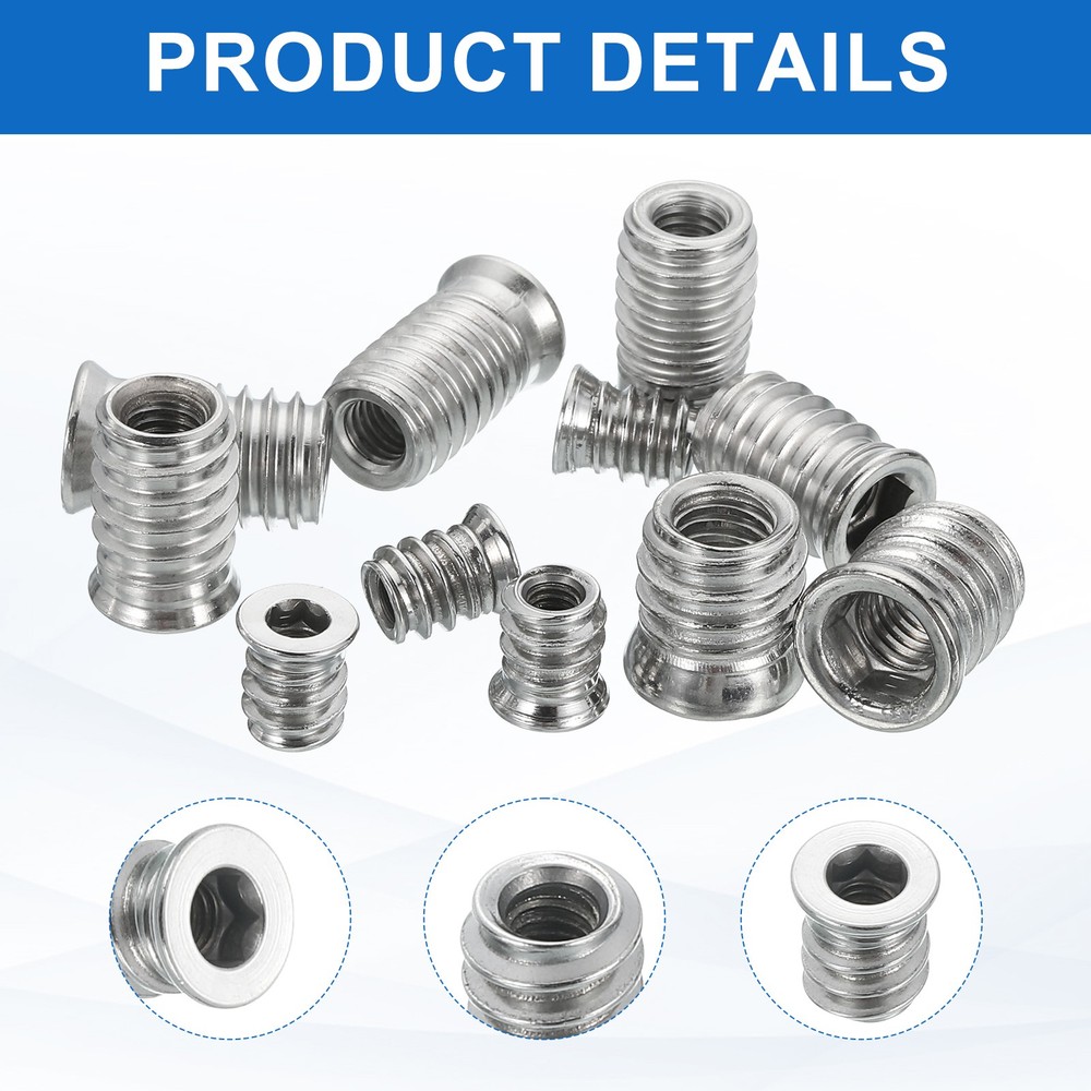 8Pcs Threaded Inserts Nuts, M4x10mm Hex Socket Drive Nut Inserts for Wood