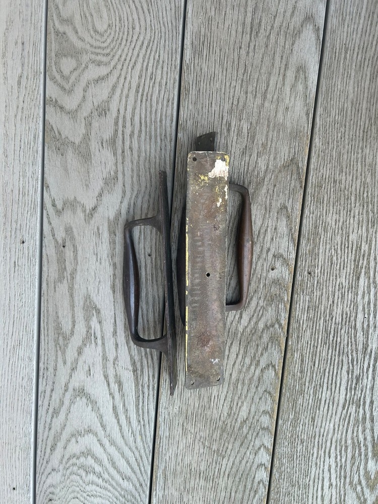 Vintage Solid Brass Door Handles x 3 Solid Cast Brass 12" x 2”