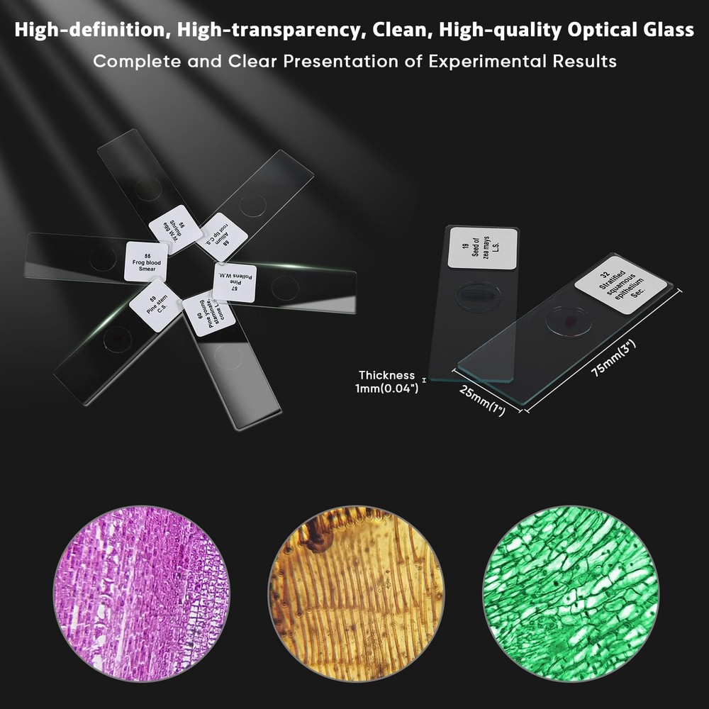 60 Microscope Slides with Specimens,Prepared Microscope Slides for Kids,Glass...