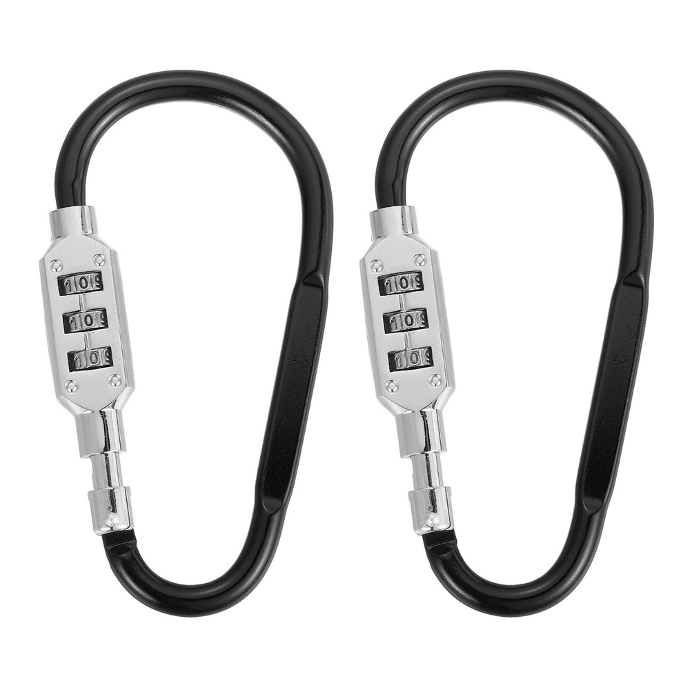 2 Pcs 4.8" x 2.4" D-Shaped 3-Digit Code Combination Lock D-Ring Clip, Black