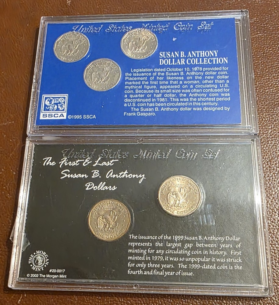 SUSAN B ANTHONY DOLLARS 2 SETS 5 COINS