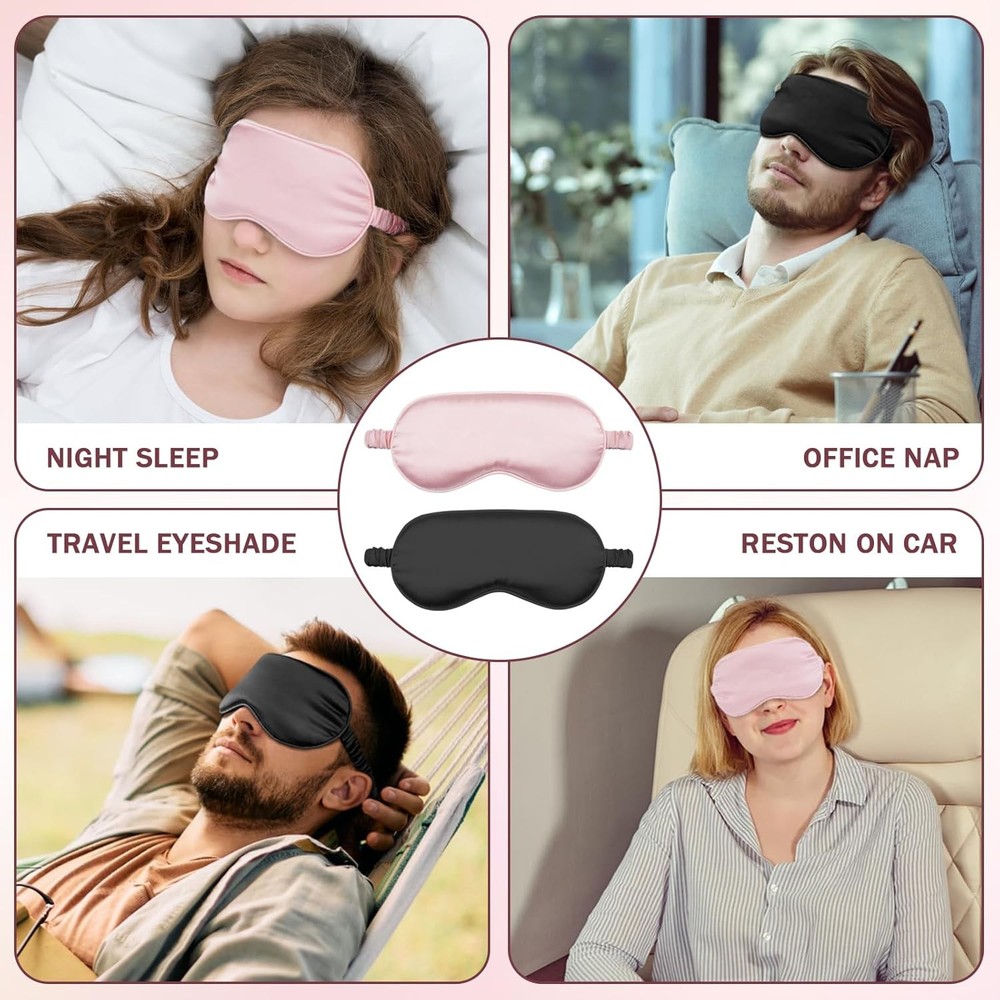 Soft Silk Sleep Mask 2 Pack Blush Pink Black