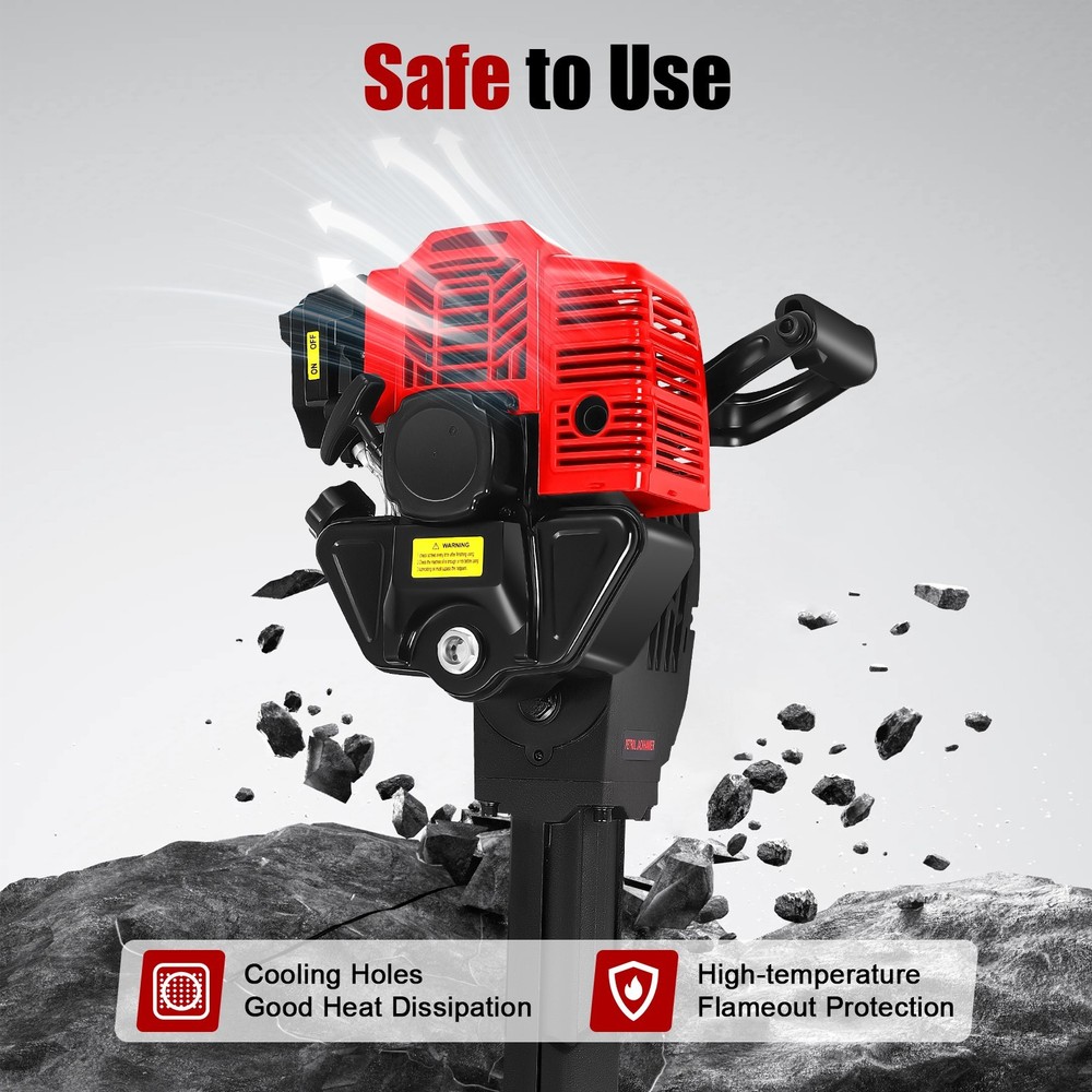 55J Gasoline Powered Demolition Jack Hammer Concrete Breaker w/ 2 Chisel Bits