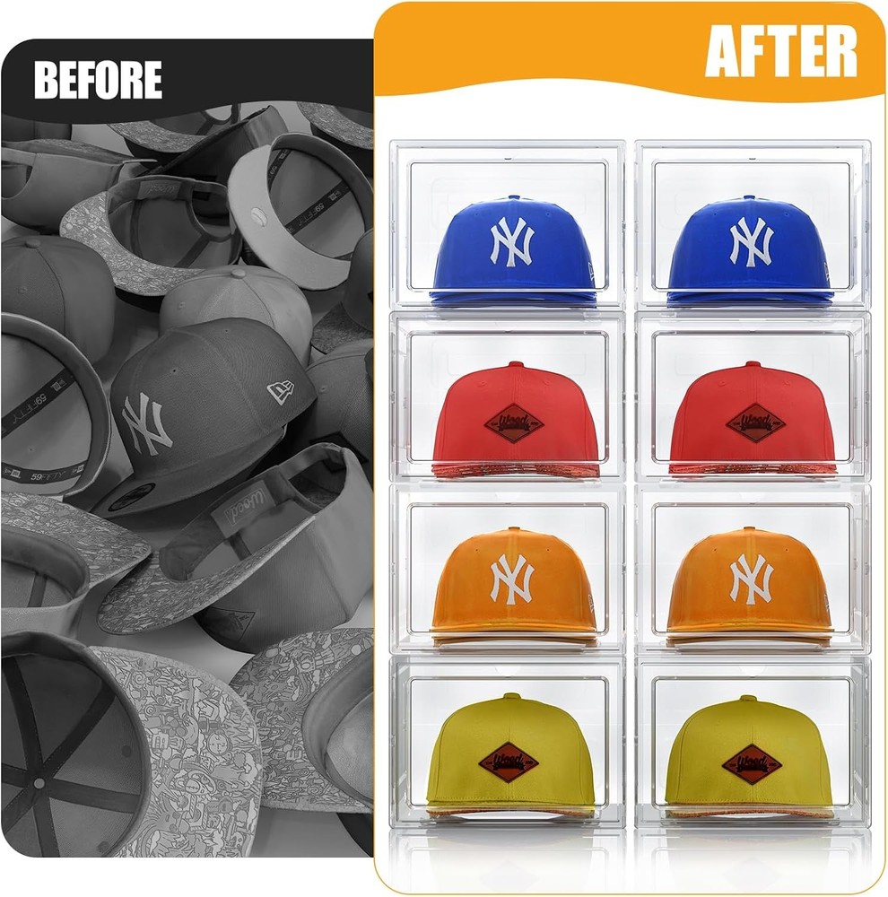Hat Organizer Box, Stackable Clear Baseball Caps Holder Box Containers