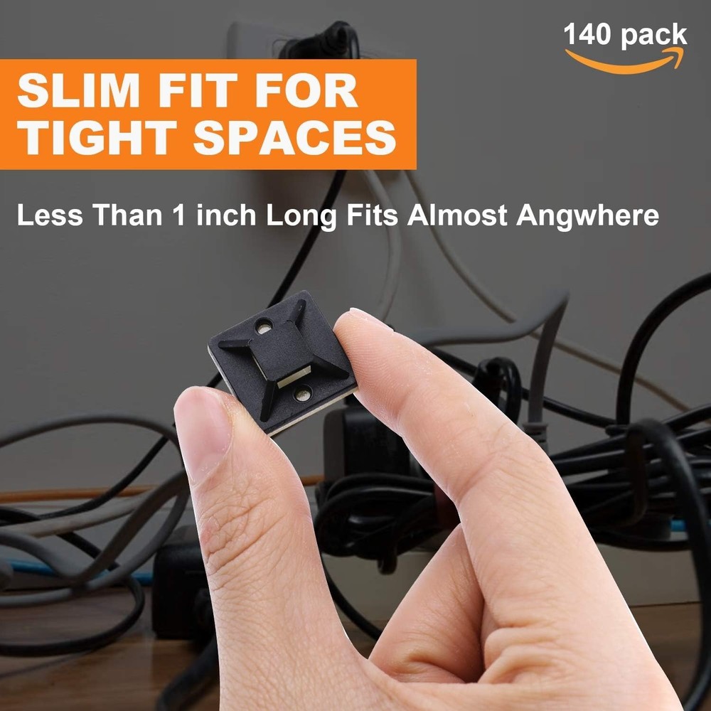 140 Pack 3/4" Zip Tie Adhesive Mounts Self Adhesive Cable Base Holders Black