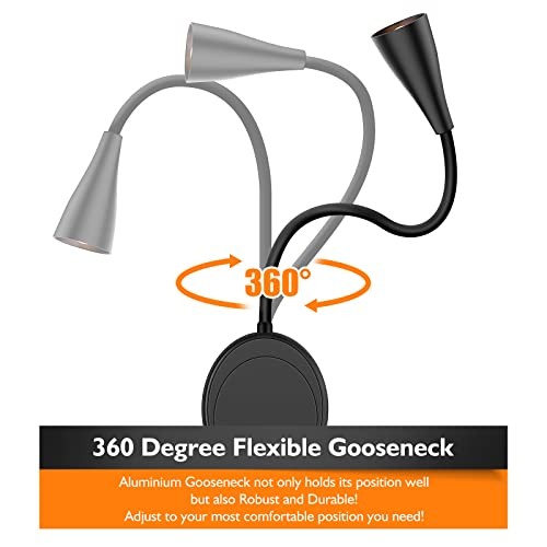 LED Wall Mount Reading Light, Bedside Reading Lights with Touch Black-2P