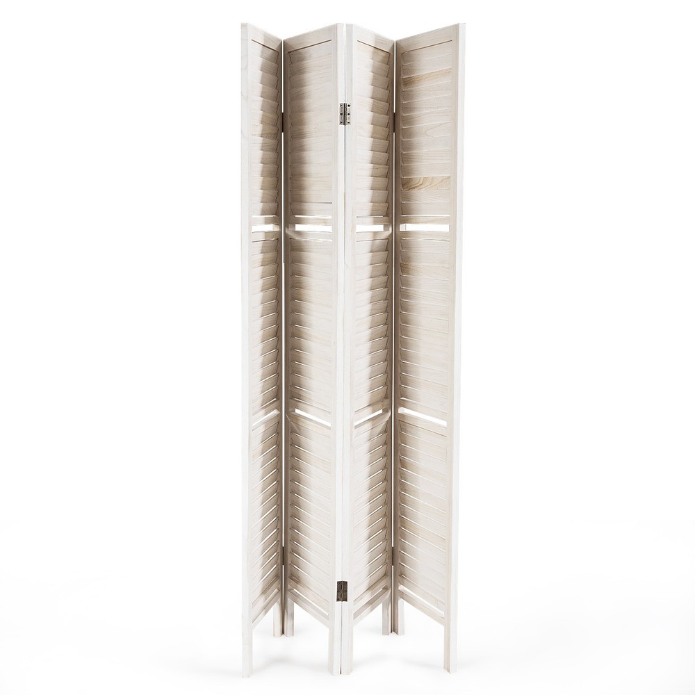 4 Panel Folding Room Divider Screen W/3 Display Shelves Multi-use Tall White