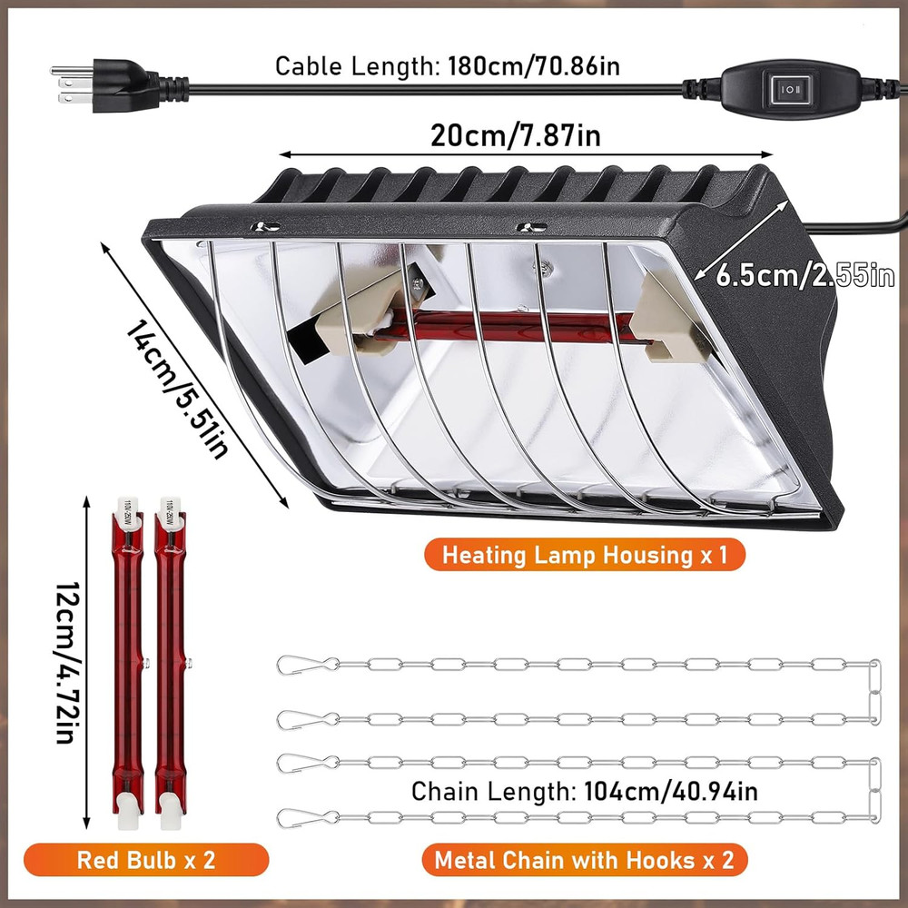 250W Chicken Brooder Heater for Chicks Ducks, Brooder Heater with 2PCS Heat Lamp