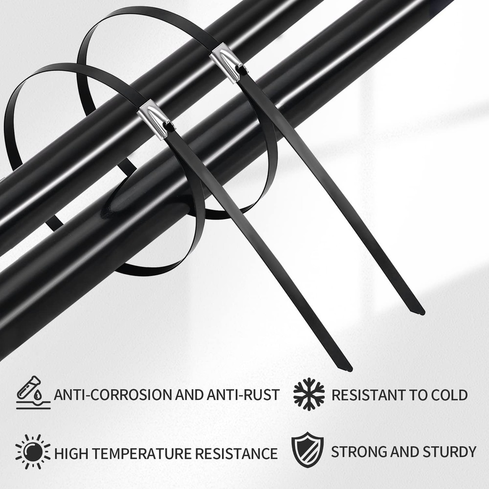 100 Pack 11.8" Stainless Steel Cable Zip Ties Self Locking Cable Wire Tie Wrap
