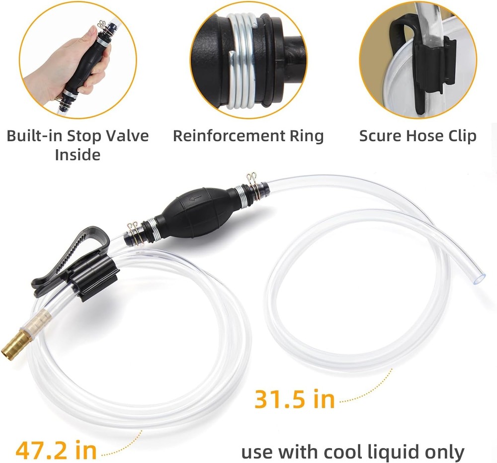 Gasoline Siphon Hose Pump, Hand Fuel Transfer High Flow Gas Siphon...