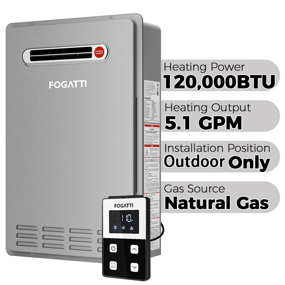 16L Tankless Water Heater Natural Gas Outdoor 120,000 BTU On Demand Hot Water