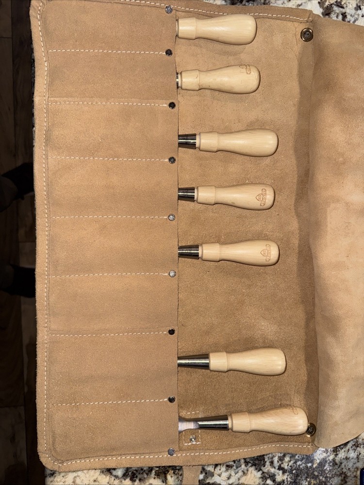 Stanley Sweetheart Socket Chisel Set With Leather Tool Roll 7 Pc - Missing 3/4”