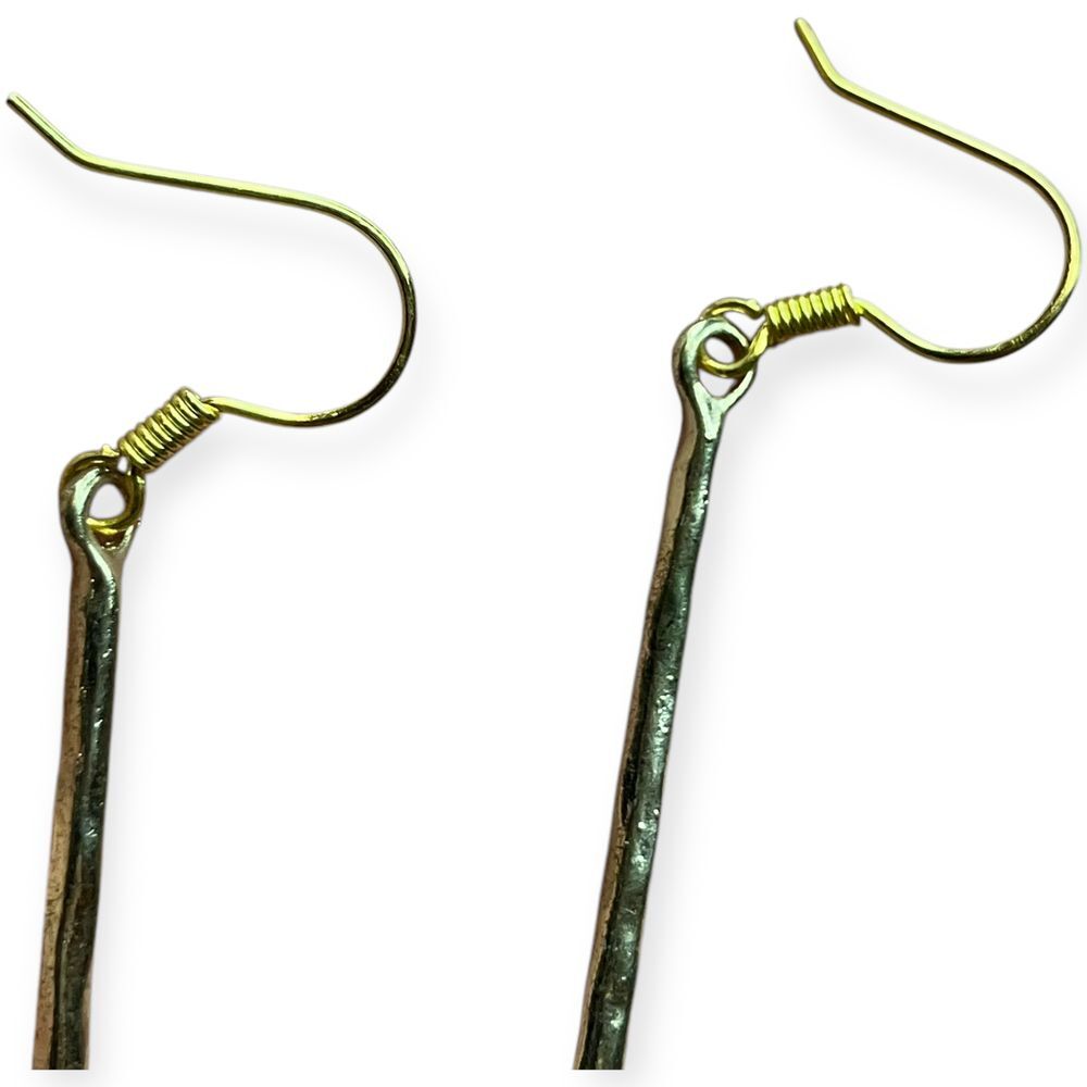Handcrafted Boho Green Beaded Dangle Earrings Long Gold Bar Drop Statement 3.5"