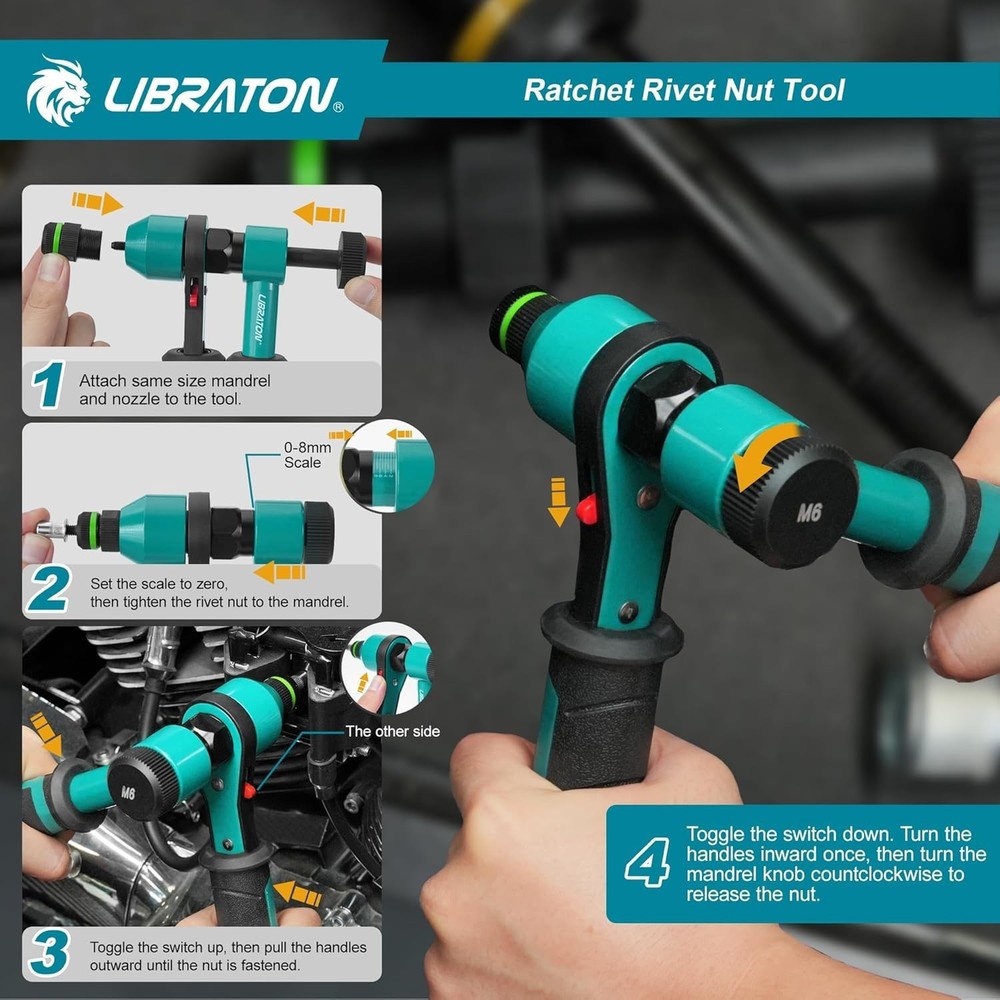 Rivet Nut Tool, Rivnut Tool, Professional Ratchet Nutsert Tool Kit, Nutsert Gun