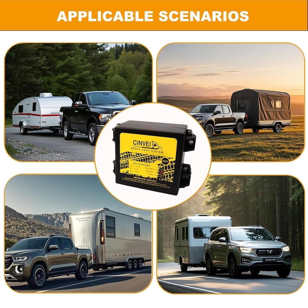 Trailer Brakes Breakaway Kit with Charger, LED Indicator, Switch, 12V5AH Battery