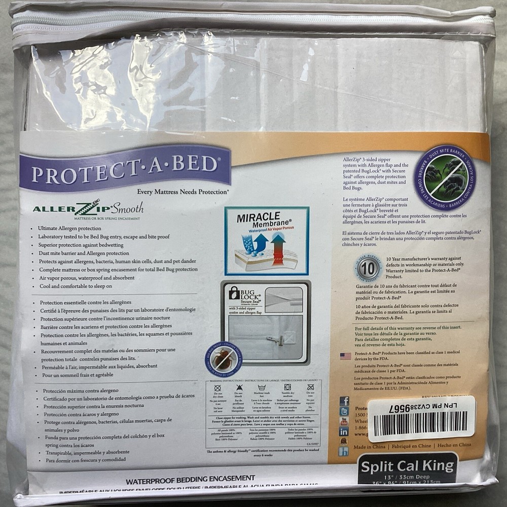 PROTECT-A-BED~ SPLIT CAL KING Luxury Waterproof Mattress Protector